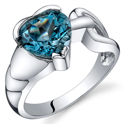London Blue Topaz Heart Shape Sterling Silver Ring Size 8