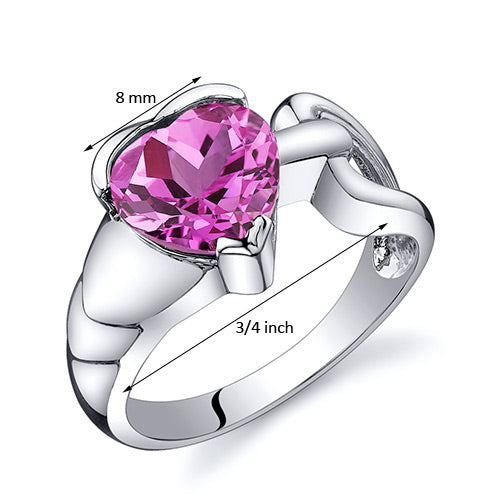 Created Pink Sapphire Heart Shape Sterling Silver Ring Size 6