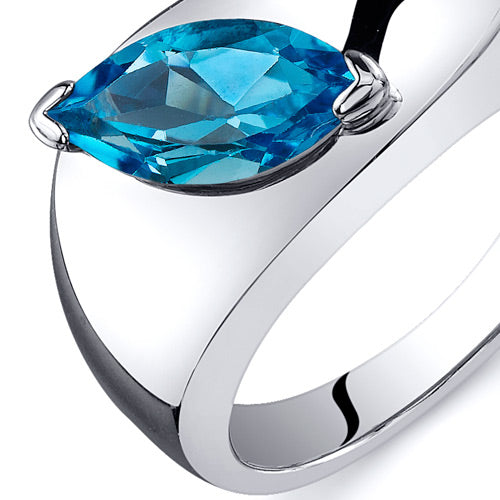 Swiss Blue Topaz Ring Sterling Silver Marquise Shape 1 Carat Size 8