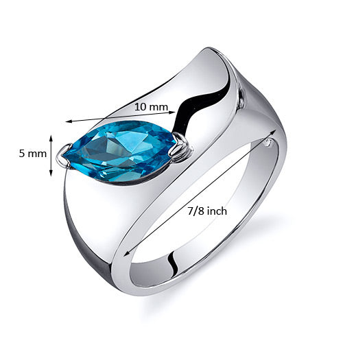 Swiss Blue Topaz Marquise Cut Sterling Silver Ring Size 6