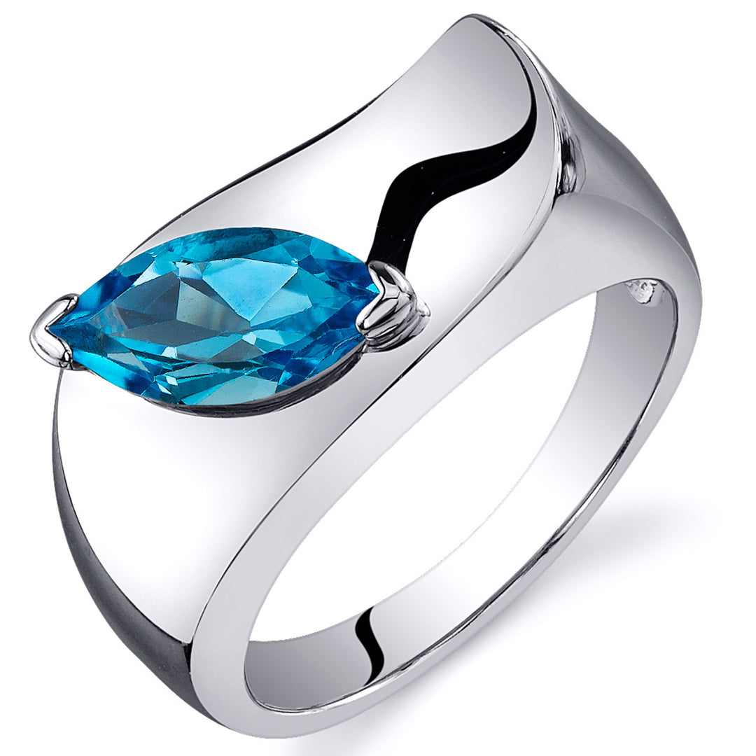Swiss Blue Topaz Ring Sterling Silver Marquise Shape 1 Carat Size 8