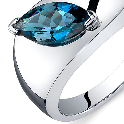 London Blue Topaz Ring Sterling Silver Marquise Shape 1 Carat Size 9