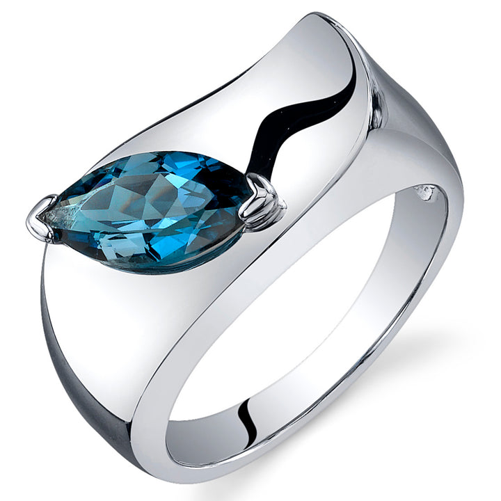 London Blue Topaz Ring Sterling Silver Marquise Shape 1 Carat Size 9