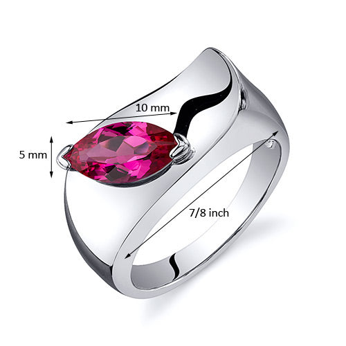 Ruby Ring Sterling Silver Marquise Shape 1.25 Carats Size 5