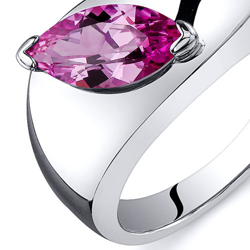 Created Pink Sapphire Marquise Cut Sterling Silver Ring Size 7