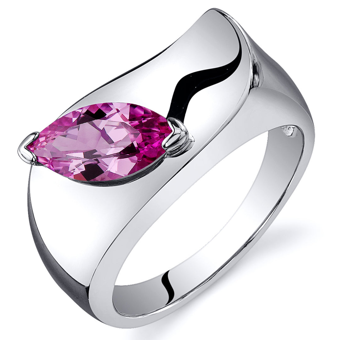 Created Pink Sapphire Marquise Cut Sterling Silver Ring Size 7