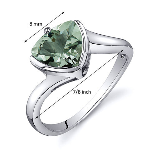 Green Amethyst Trillion Sterling Silver Ring Size 6