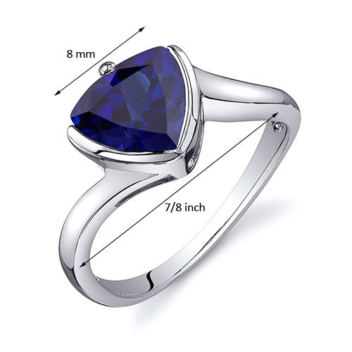 Created Blue Sapphire Trillion Sterling Silver Ring Size 7