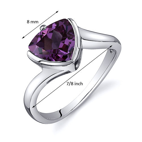 Alexandrite Ring Sterling Silver Trillion Shape 2.5 Carats Size 8
