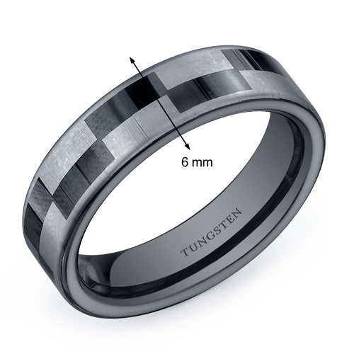 Black and Silver Checkerboard 6mm Mens Tungsten Band Size 9.5