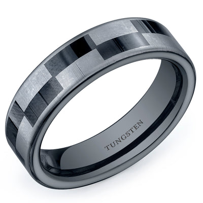 Black and Silver Checkerboard 6mm Mens Tungsten Band Size 8
