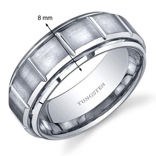 Classic Sectional 8mm Mens Tungsten Band Size 10.5