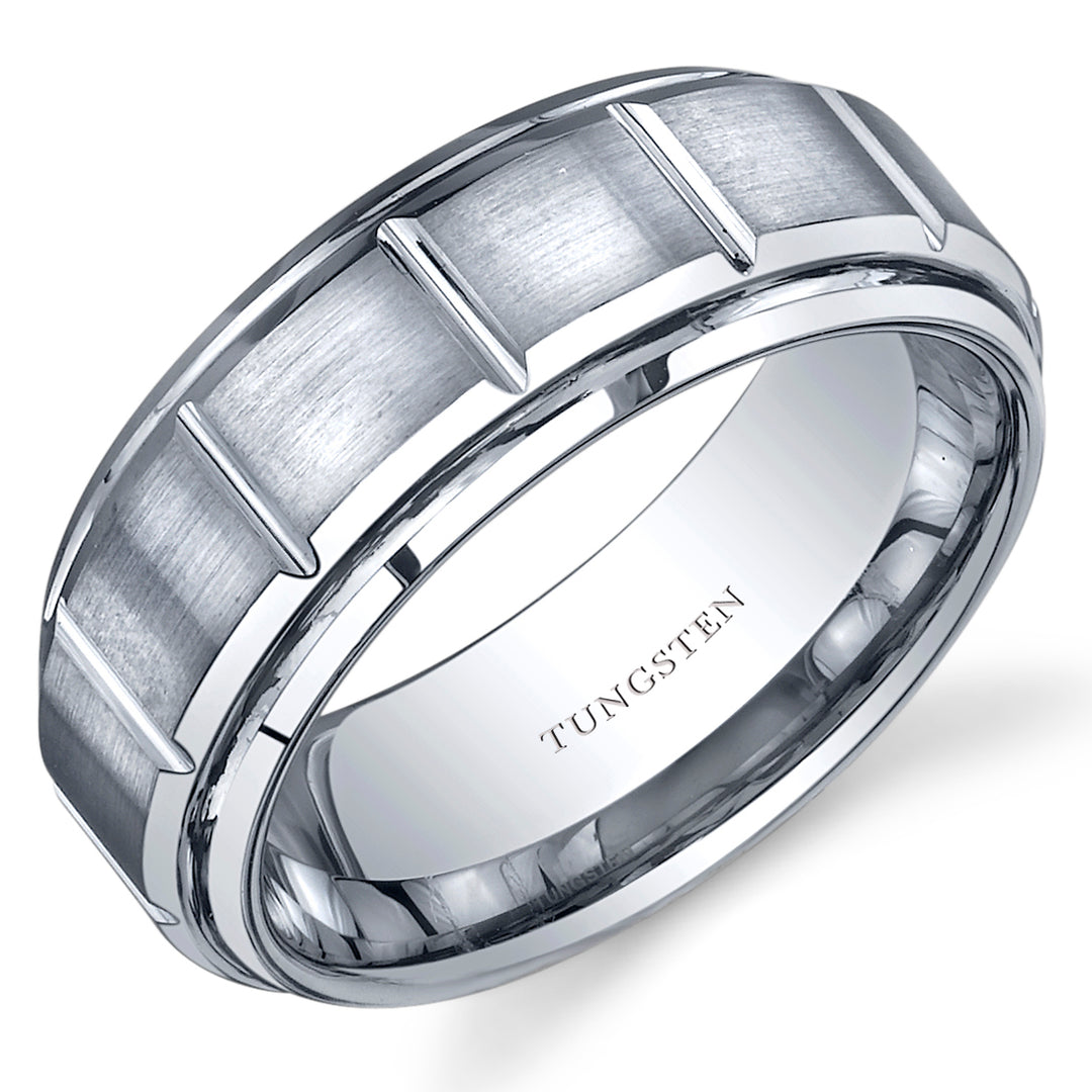 Classic Sectional 8mm Mens Tungsten Band Size 8