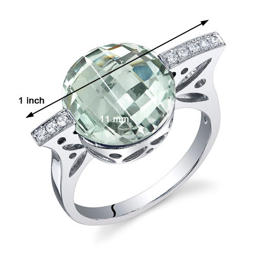 Green Amethyst Round Cut Sterling Silver Ring Size 9