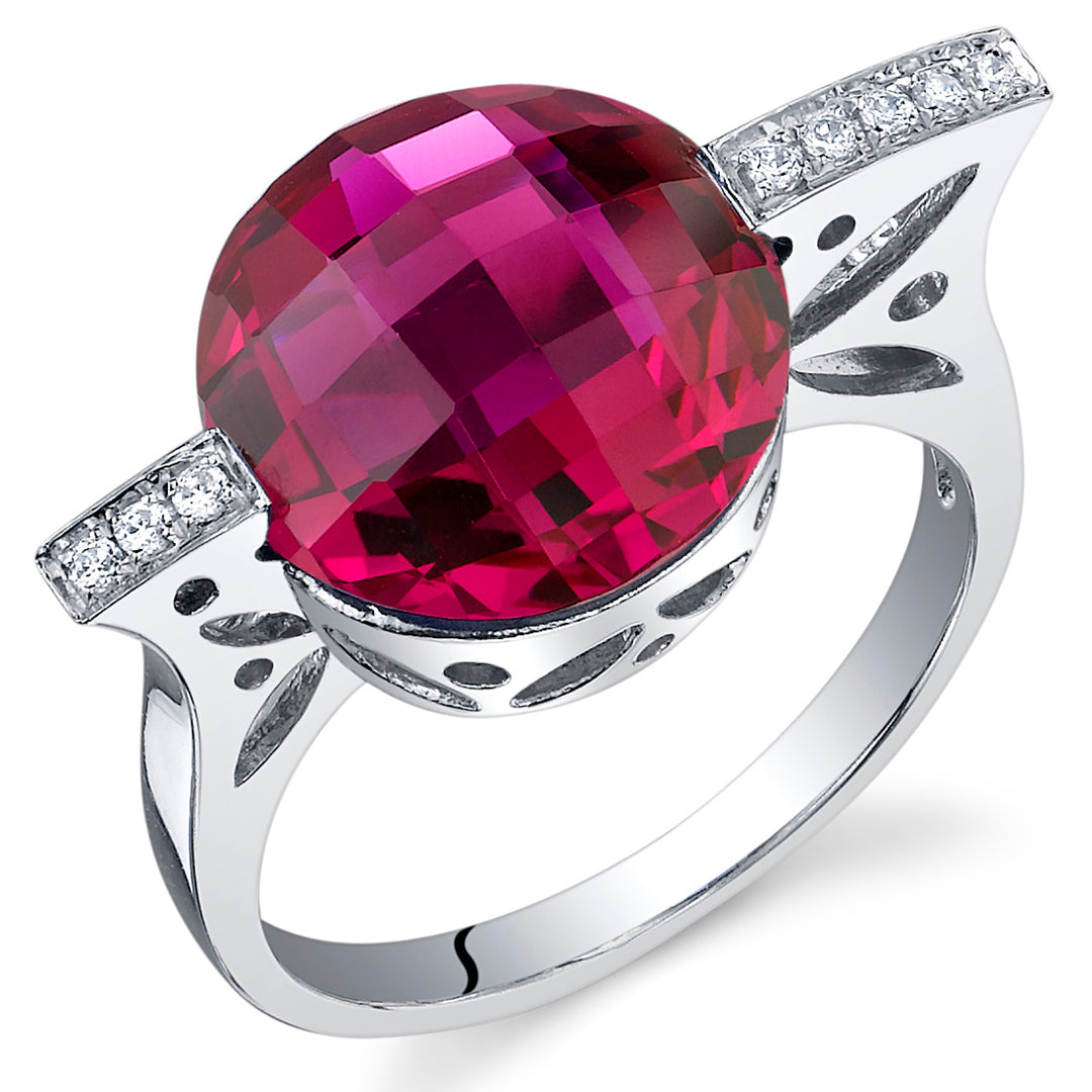 Created Ruby Round Cut Sterling Silver Ring Size 7