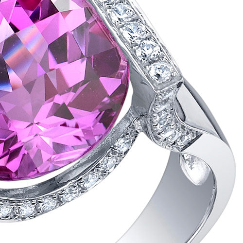 Created Pink Sapphire Round Cut Sterling Silver Ring Size 8