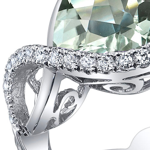 Green Amethyst Heart Shape Sterling Silver Ring Size 5