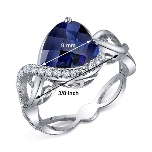 Blue Sapphire Ring Sterling Silver Heart Shape 4 Carats Size 6