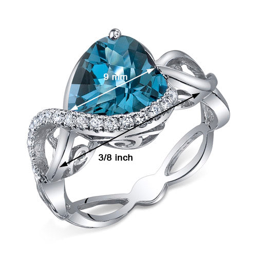 London Blue Topaz Heart Shape Sterling Silver Ring Size 8