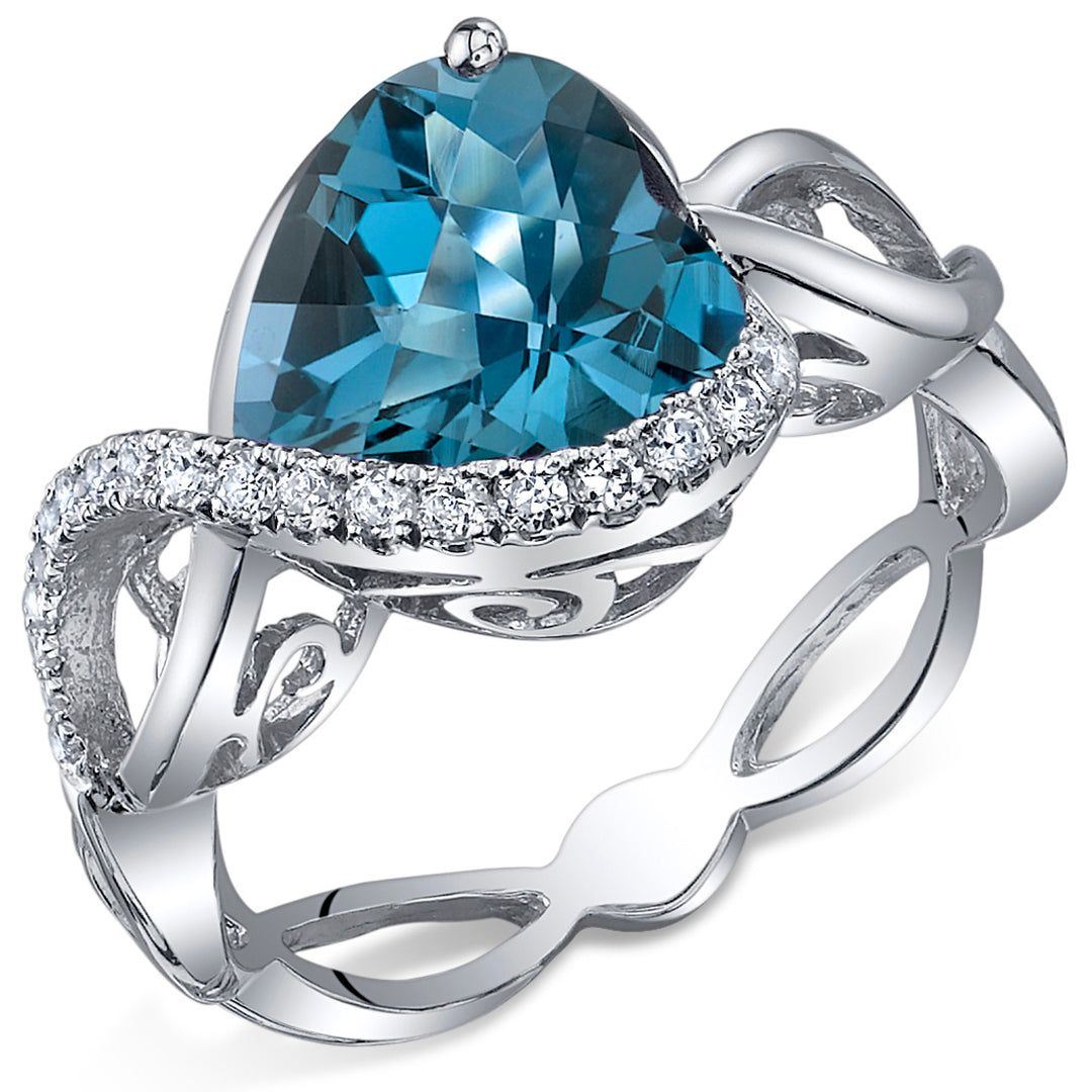 London Blue Topaz Heart Shape Sterling Silver Ring Size 6