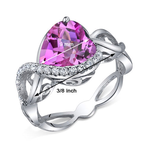 Created Pink Sapphire Heart Shape Sterling Silver Ring Size 5