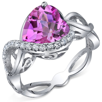 Created Pink Sapphire Heart Shape Sterling Silver Ring Size 5