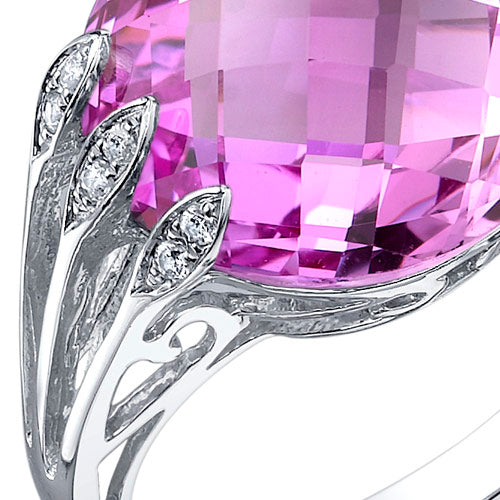Created Pink Sapphire Round Cut Sterling Silver Ring Size 5
