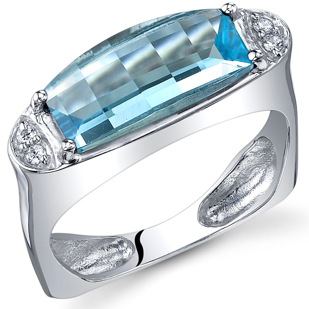 Swiss Blue Topaz Special Cut Sterling Silver Ring Size 5