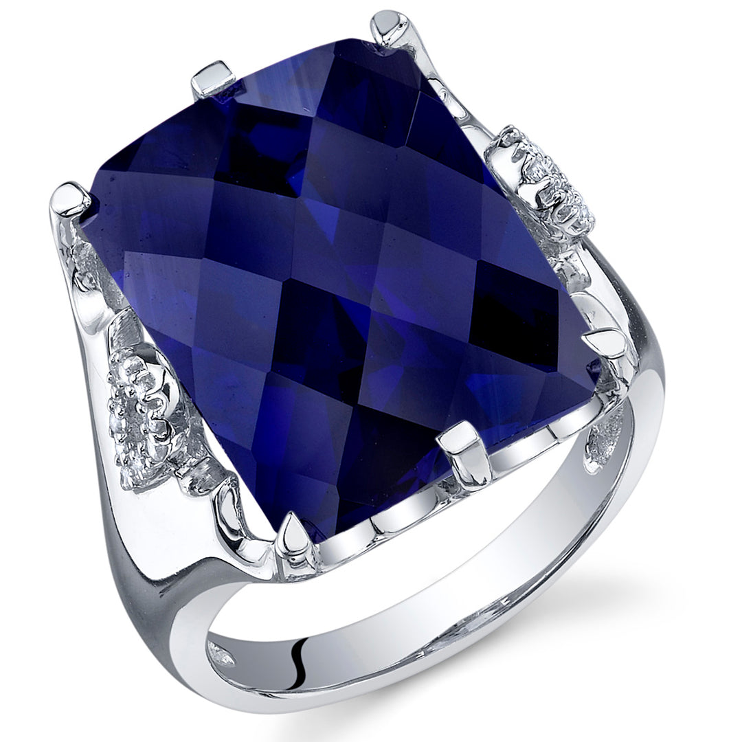 Created Blue Sapphire Radiant Cut Sterling Silver Ring Size 5