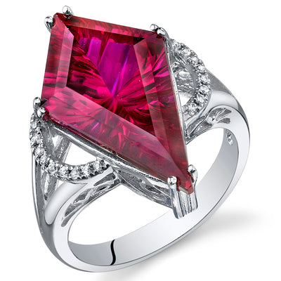 Created Ruby Special Cut Sterling Silver Ring Size 5