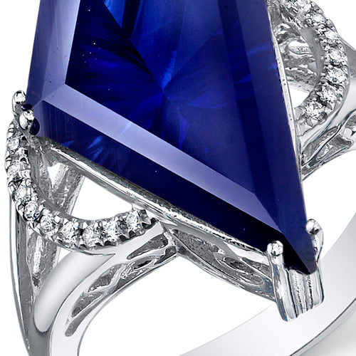 Created Blue Sapphire Special Cut Sterling Silver Ring Size 9