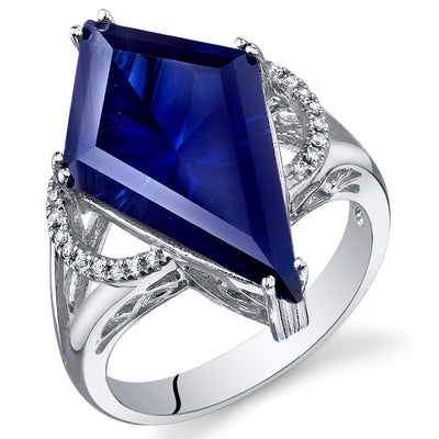 Created Blue Sapphire Special Cut Sterling Silver Ring Size 9