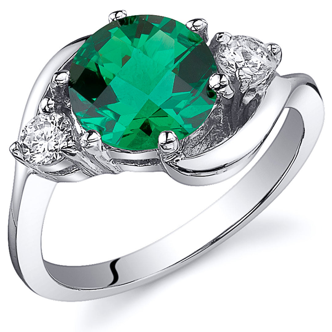 Simulated Emerald Sterling Silver Ring 1.75 Carats Size 5