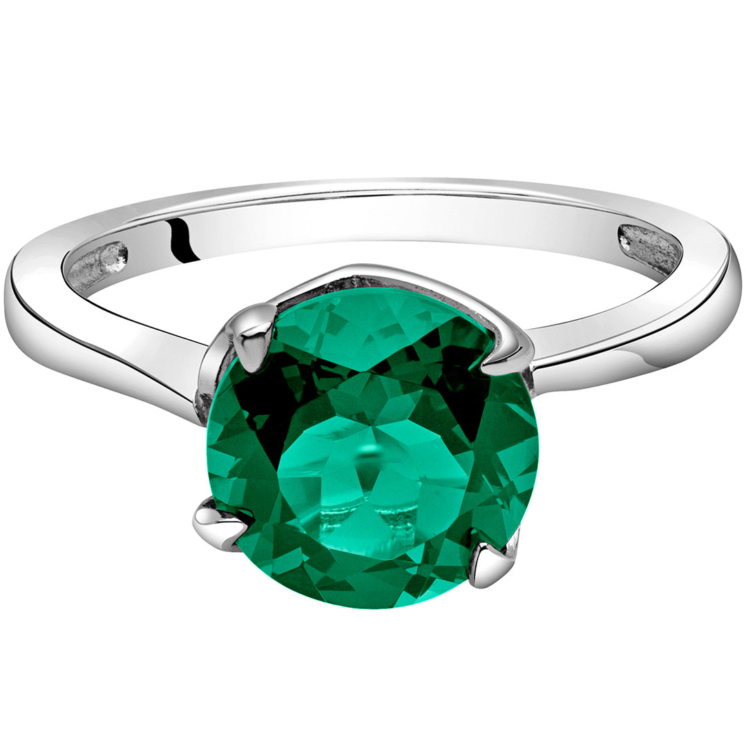 Emerald Ring Sterling Silver Round Shape 1.75 Carats Size 7