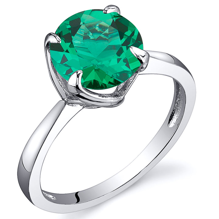 Emerald Ring Sterling Silver Round Shape 1.75 Carats Size 7