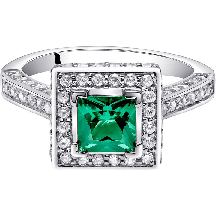 Simulated Emerald Princess Cut Sterling Silver Ring Size 5