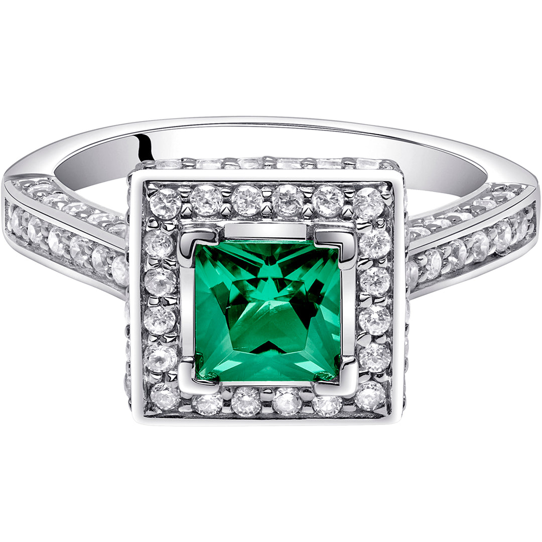 Simulated Emerald Princess Cut Sterling Silver Ring Size 6