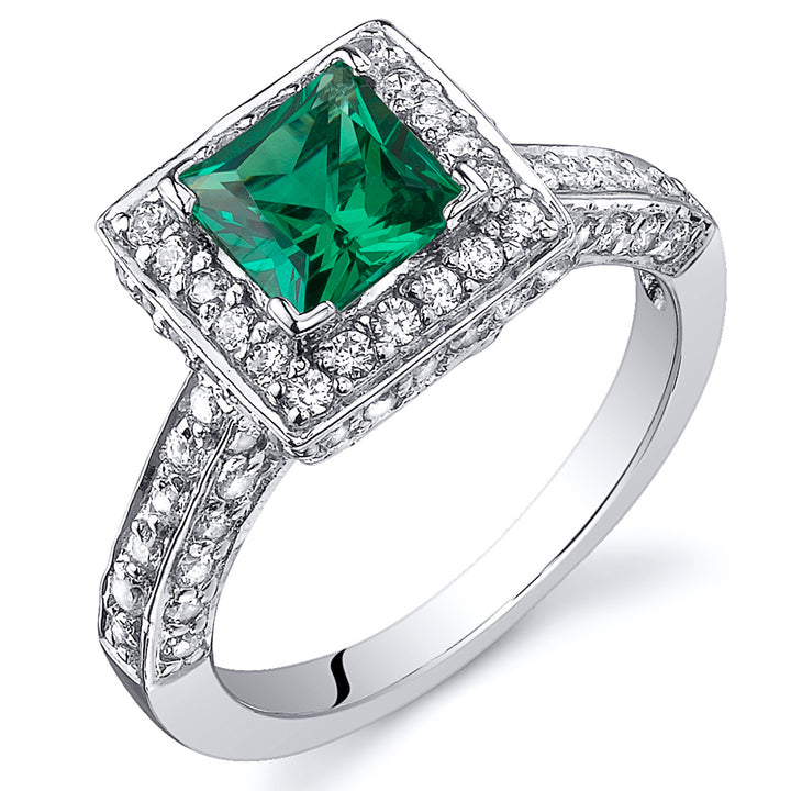 Simulated Emerald Princess Cut Sterling Silver Ring Size 5