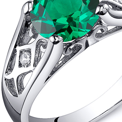 Emerald Ring Sterling Silver Round Shape 1.25 Carats Size 6