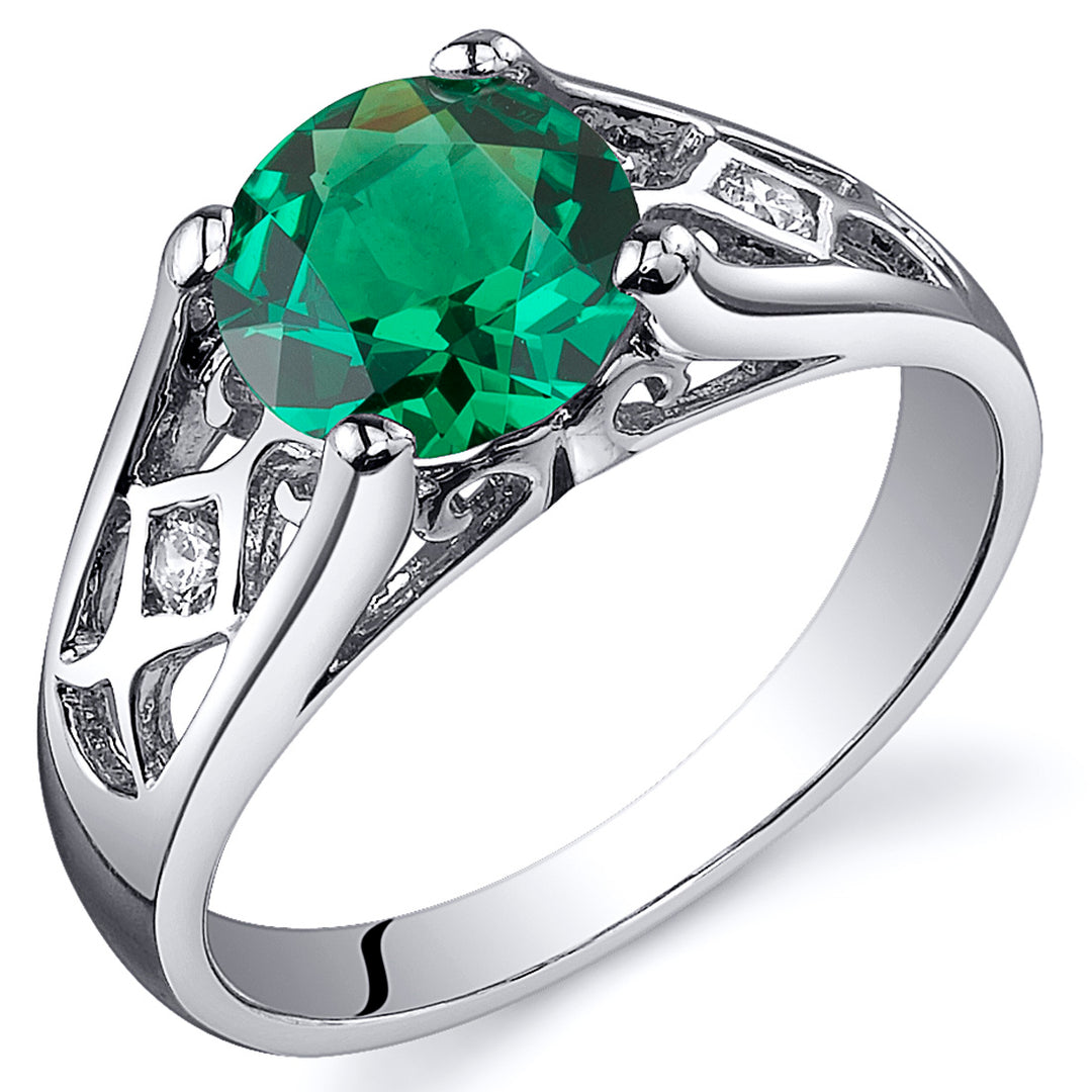 Emerald Ring Sterling Silver Round Shape 1.25 Carats Size 5
