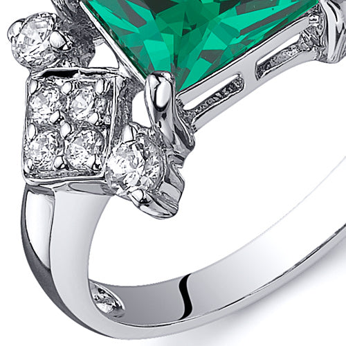 Simulated Emerald Sterling Silver Ring Princess Cut 1.50 Carats Size 5