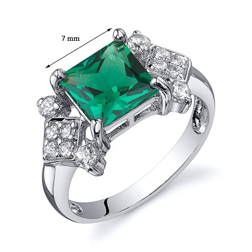 Simulated Emerald Sterling Silver Ring Princess Cut 1.50 Carats Size 5