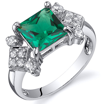 Simulated Emerald Sterling Silver Ring Princess Cut 1.50 Carats Size 5