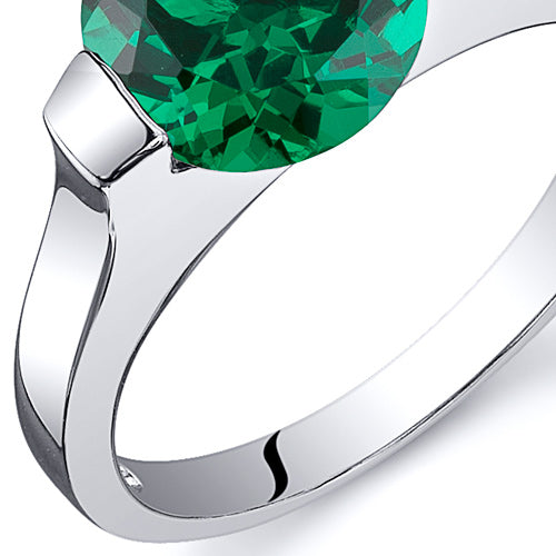 Emerald Ring Sterling Silver Round Shape 1.75 Carats Size 9