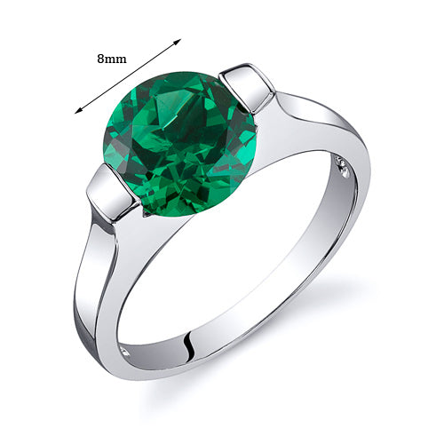 Emerald Ring Sterling Silver Round Shape 1.75 Carats Size 9