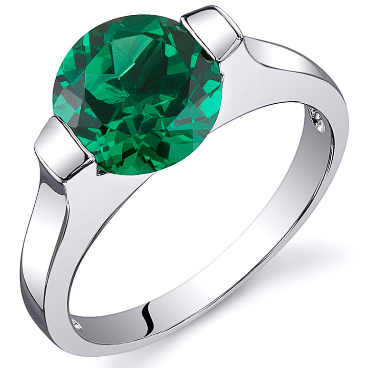 Emerald Ring Sterling Silver Round Shape 1.75 Carats Size 9