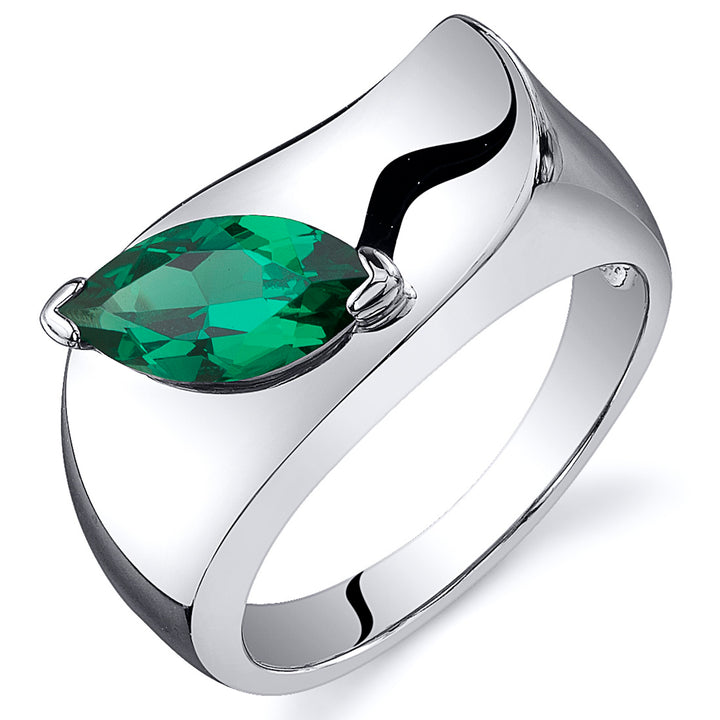 Simulated Emerald Marquise Cut Sterling Silver Ring Size 6