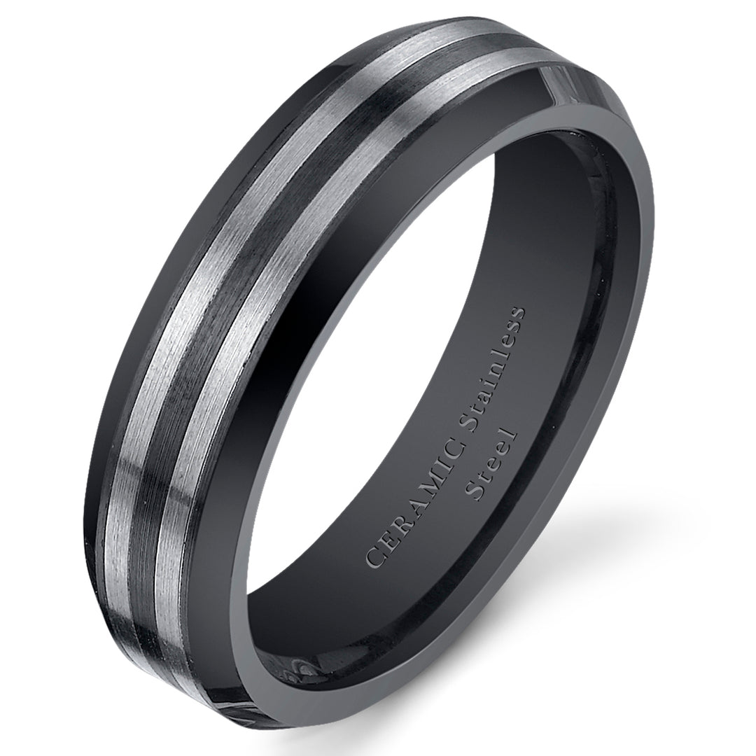 6mm Unisex Stainless Steel and Ceramic Band size 8.5