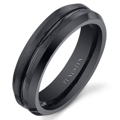 Center Groove 5mm Womens Black Tungsten Band Size 7