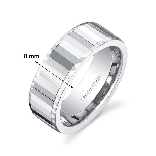 Faceted Mirror FInish 8mm Mens Tungsten Band Size 10.5